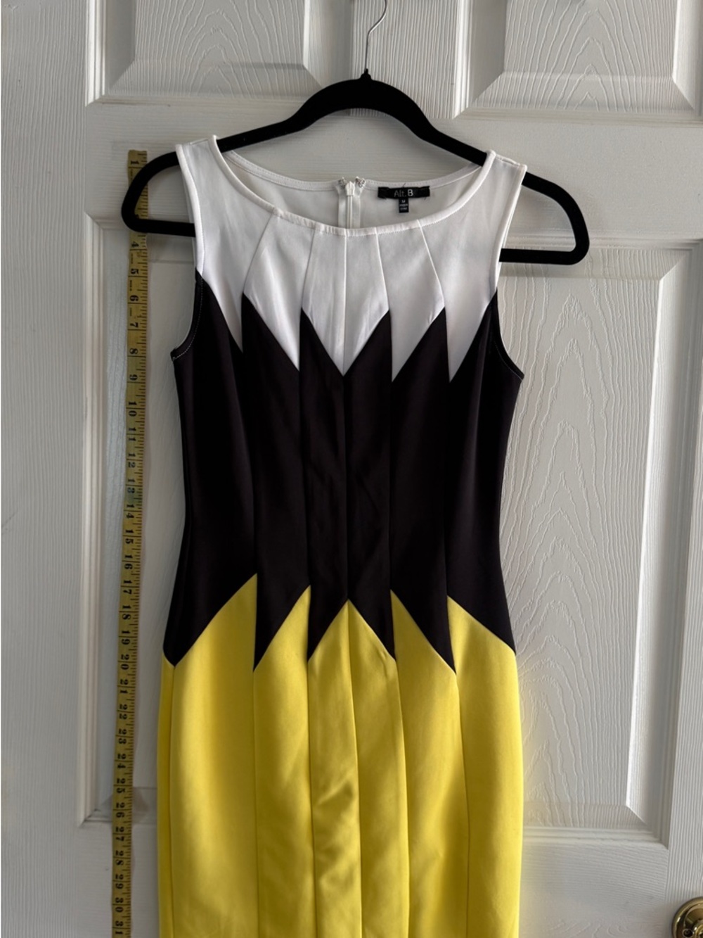 Colorblock Sheath Dress in White, Black & Yellow